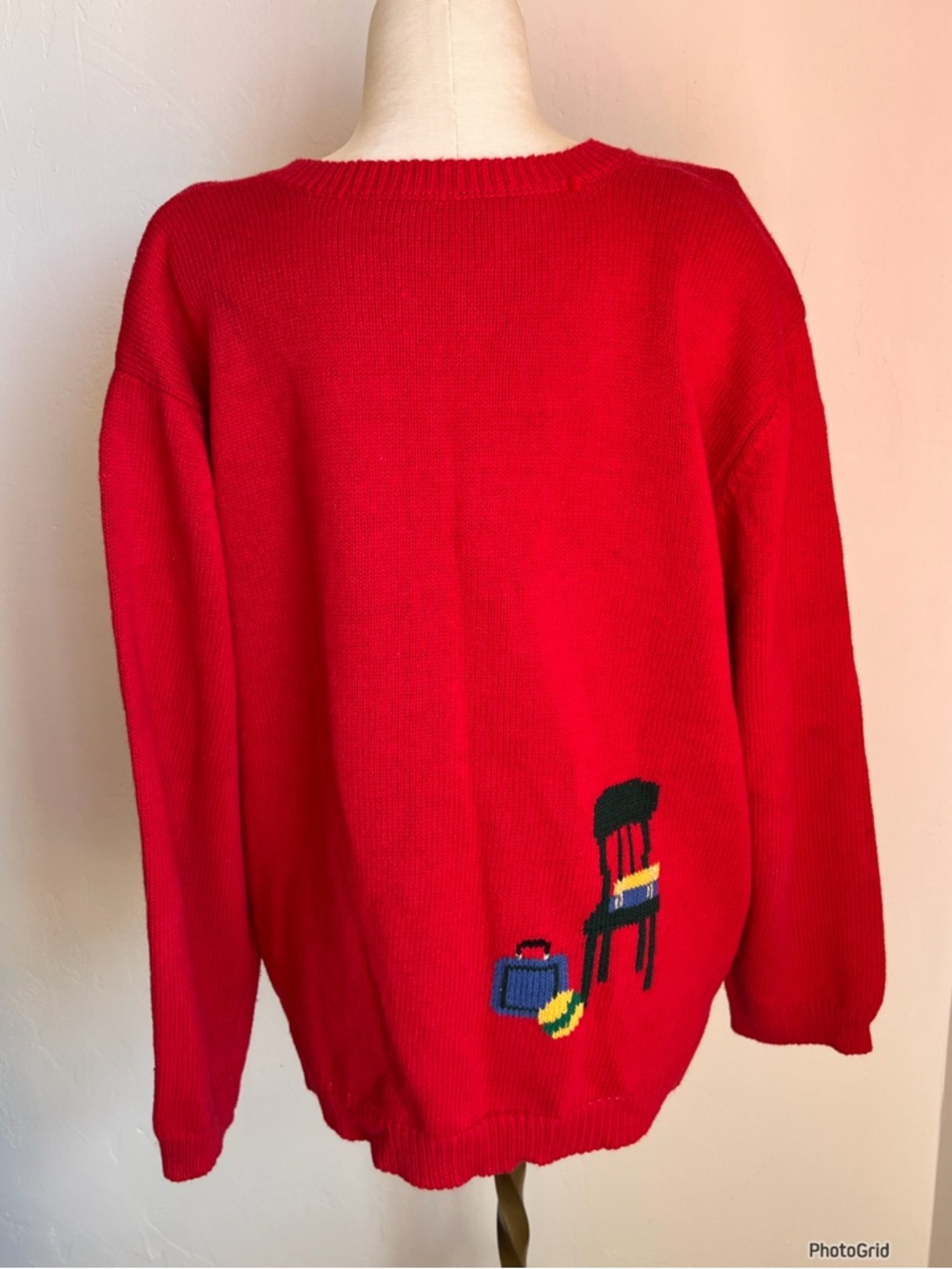 Vintage Susan Bristol Hand Embroidered Novelty Teacher Red Cardigan XL - Picture 3 of 11